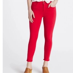 JEN7 For All Mankind Cropped Skinny Red Frayed Hem Jeans Size 8 Wonens